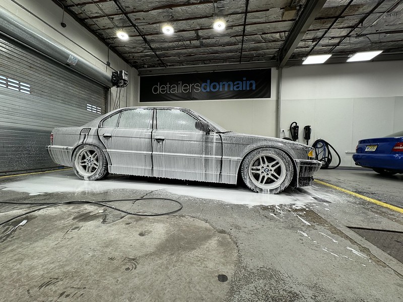 BMW E38 foam wash at Detailer's Domain studio